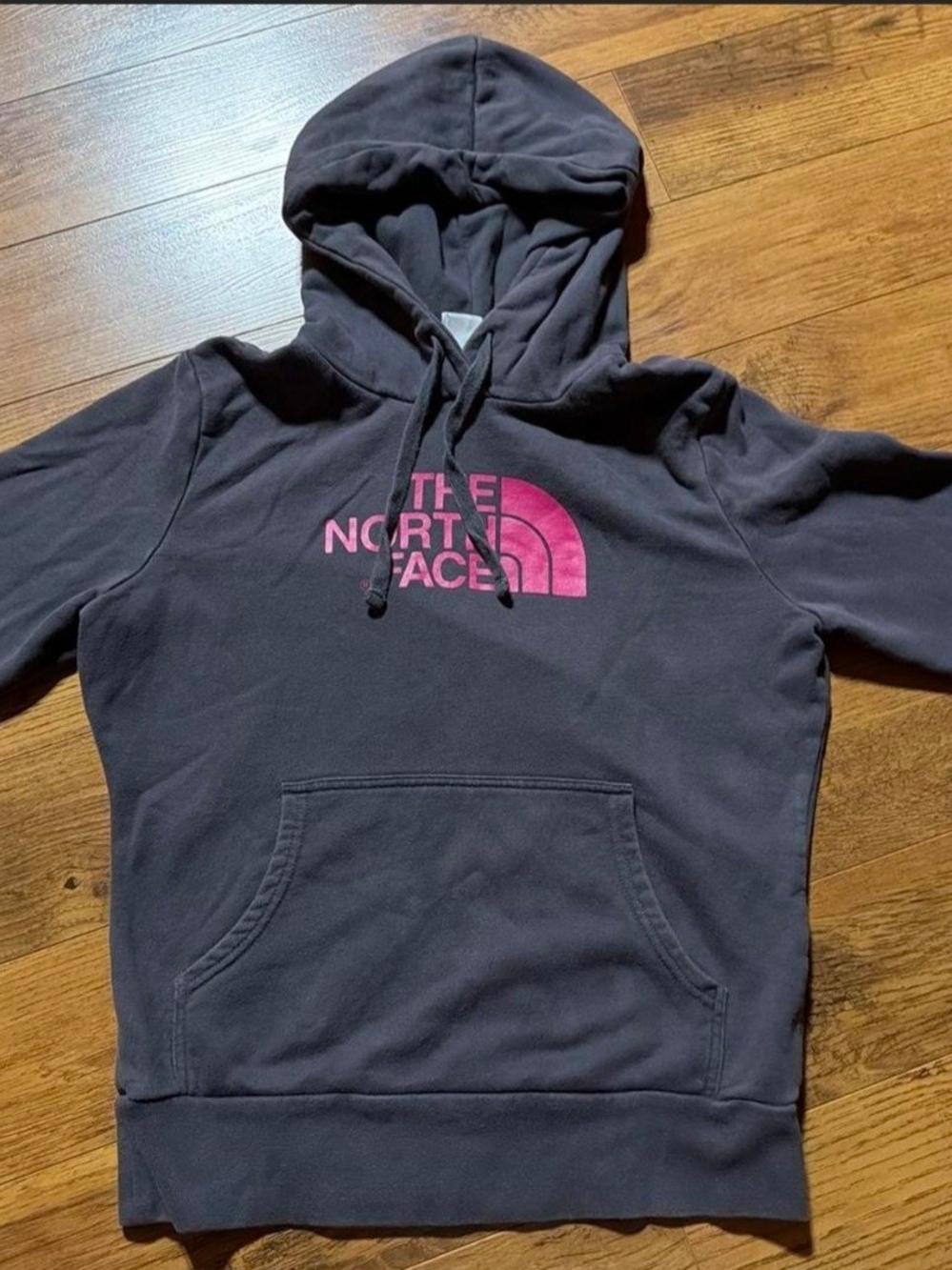 The North Face Black Hoodie with Pink Logo